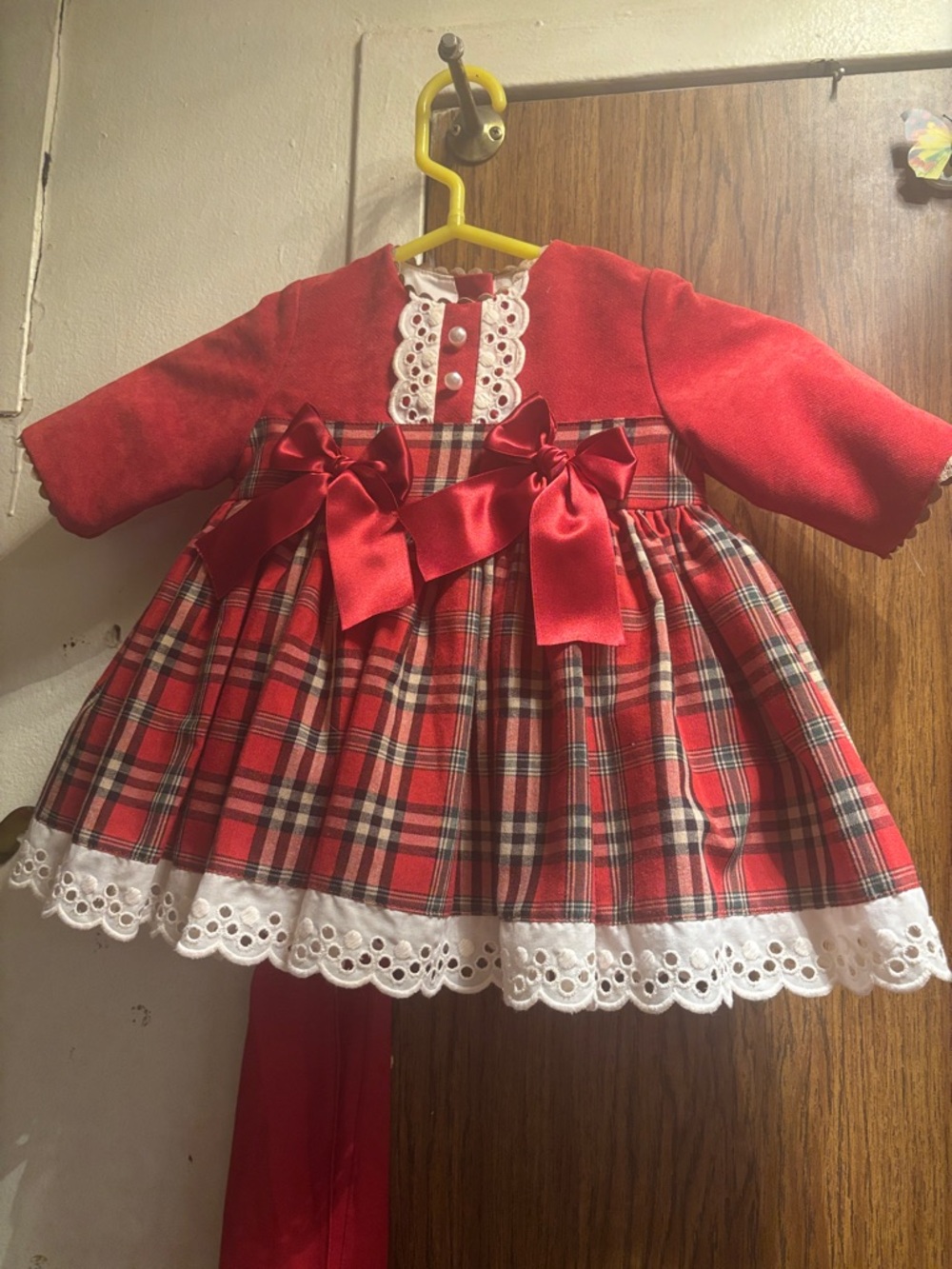 Red Plaid Girls' Formal Dress with Bows